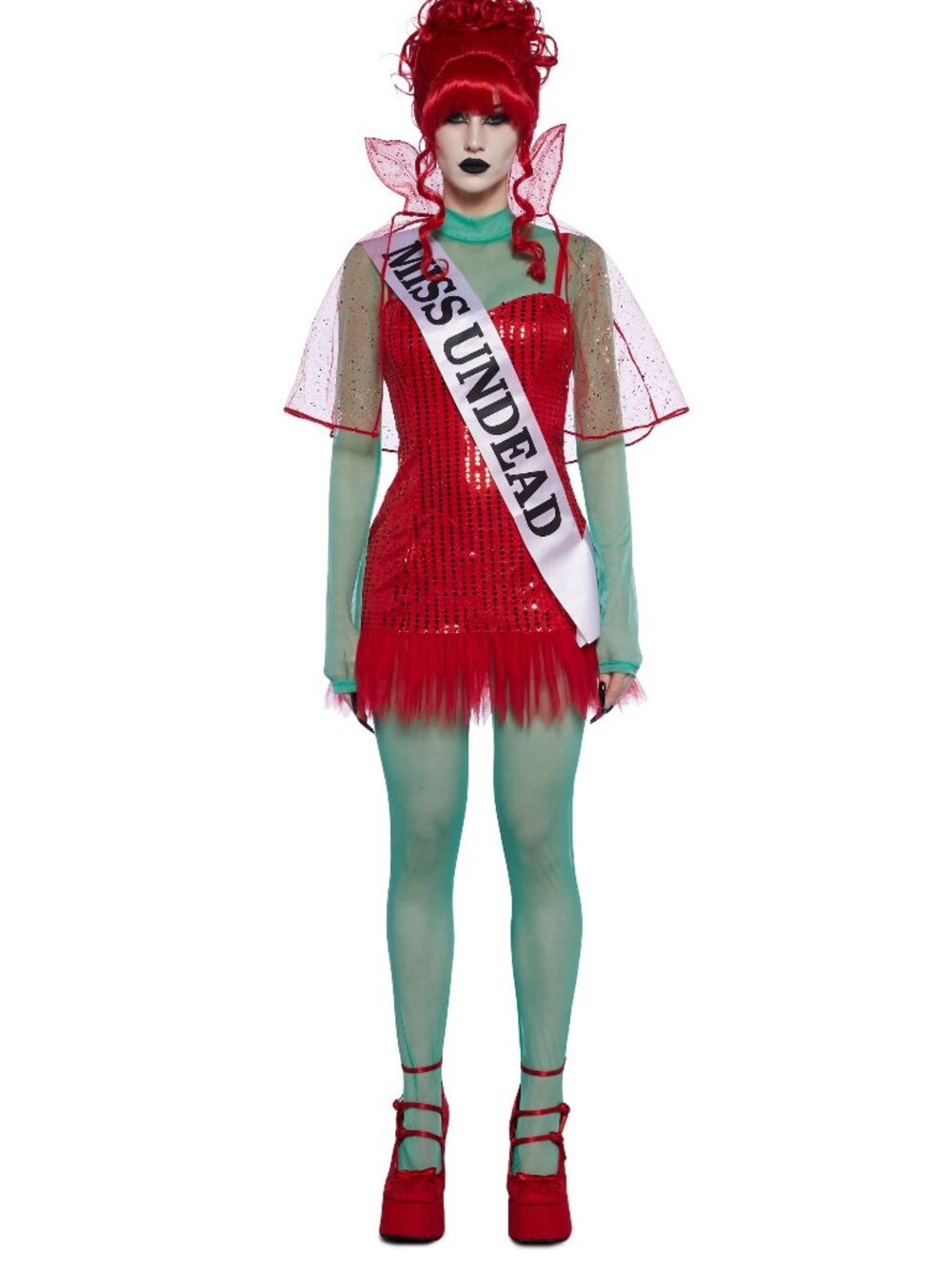 Dolls Kill Trickz N Treatz Miss Afterlife Receptionist Costume & Wig Set Red XL